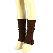 Winter Ski Ribbed Knit Real Fur Pom Pom Matching Cuffed Leg Warmers Dancer Brown