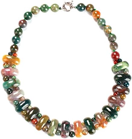 Natural Fashion Stone Beads Gemstone Beaded Neckalace Round 20" (Indian Agate)