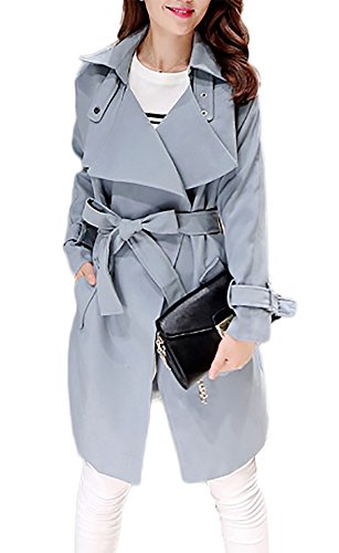Notting hill 秋冬 大人 レディース コート アウター ジャケット リボンベルト 襟 カジュアル シンプル きれいめ OL かわいい お嬢様 スタイル スリム ブルーグレー サイズ M〜XL SSK-0081