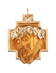 14K Yellow Gold 24.00X23.00 mm Head Of Jesus W/Crown Cross Pendant