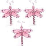 3 Pink Mini Wire Bead Dragonfly nylon hanging ceiling wall baby nursery room wedding decor