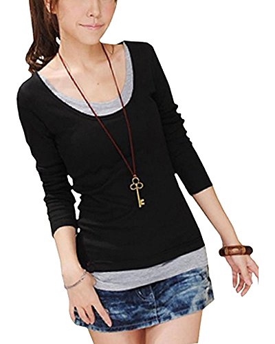 Big laugh （ ビッグ ラフ ） 重ね着 レディース かわいい 長袖 シャツ カットソー きれいめ ラウンド U ネック 美 ライン 秋 冬 春　L01_181