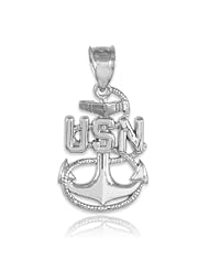 US Navy 14k White Gold Fouled Anchor Pendant