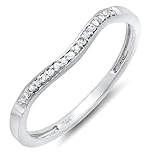 0.10 Carat (ctw) 14K White Gold Round Diamond Ladies Anniversary Wedding Band Guard Ring 1/10 CT