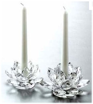 CRYSTAL GIFTWARE LOTUS TAPER HOLDER PAIR