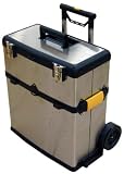 2-Chest Professional-Grade Stainless Steel Portable Tool Storage System - Extending Handle - Roller Wheels