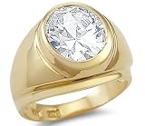 Solid 14k Yellow Gold Mens Large Solitaire Oval CZ Cubic Zirconia Ring