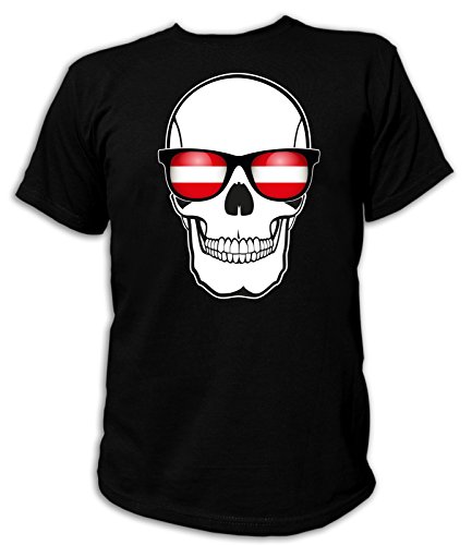 Artdiktat Herren T-Shirt – EM 2016 Skull Flag Glasses – Austria Größe XXXL, schwarz