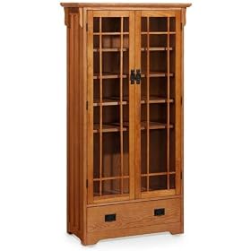 Craftsman Wide Five shelf Bookcase With Glass Doors, 5-SHELF, LIGHT OAK by Home Decorators Collection