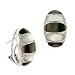 Art Deco Sterling Silver .925 Genuine Gray White Mother of Pearl MOP Inlay, Simulated Diamond cz Oval Omega Back Earrings