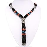 EXP Handmade Black Onyx, Turquoise, Coral & Silver Necklace