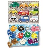 Melissa & Doug Fish Colors and Vehicles Mix n' Match Peg Puzzle Bundle