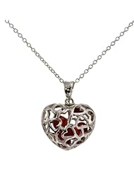Sterling Silver July Birthstone Ruby Cubic Zirconia Filigree Heart Pendant/Necklace 18 Inches 925 Silver Chain