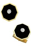 14k Gold Cufflinks - Solid 14k Gold and Onyx Diamond Cufflinks