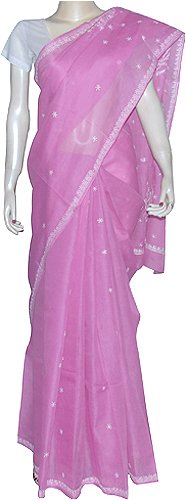 Womens Fashion - Indian Sari in Cotton with Chikan Embroidery with Blouse & Petticoat Pink (chsari074)