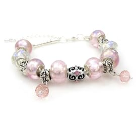 Designer-created Iridescent Pink Foil Lampwork Bead 
