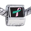 Pink Teal Ribbon Awareness Beads - Pandora Bead & Bracelet Compatible