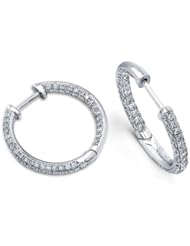 1.00 total carat Round Brilliant Cut Diamond Micro Pave Hoop Earrings in 14k Gold