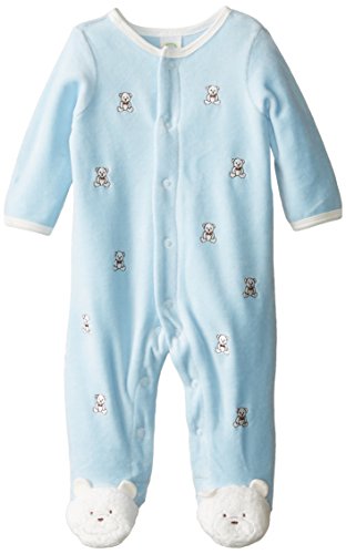 Little Me Baby Boys' Bear Schiffli Velour Footie