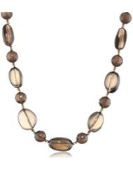 Smokey Quartz Bead Link Necklace with Pyrite Rondelle and Gold Plated Sterling Silver Clasp, 16"+2" Extender