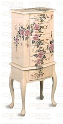 Coaster Jewelry Armoire, Ivory Finish Wood with Hand Painted Roses Floral