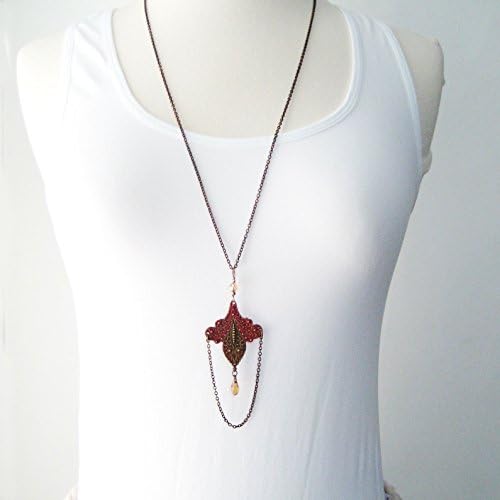 Henna Necklace, Brass Pendant with Vintage Patina and Swarovski Crystals (Boho Chic)