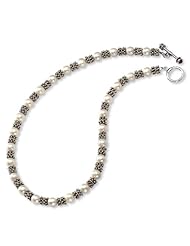 Sterling Silver w/14k Cultured Pearl Antiqued 20" Necklace
