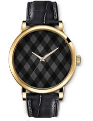 SPRAWL Aanalog Fashion Series Gold Ladies Watches of Genuine Black Leather Strap,Unique Wrist Watch for Women Girls Designed with Black squares