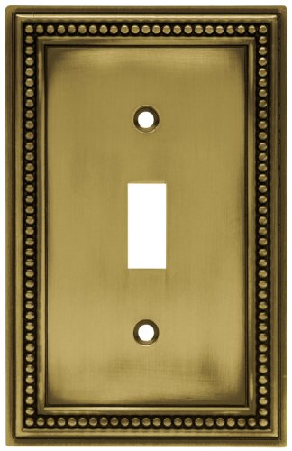 Liberty Hardware 64401 Beaded Single Switch Wall Plate, Tumbled Antique Brass