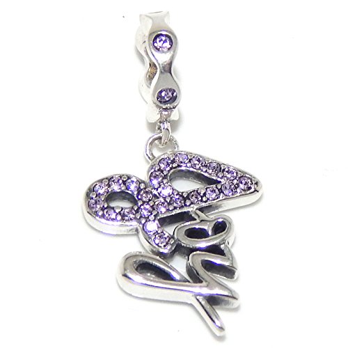 Pro Jewelry .925 Sterling Silver ” Dangling ‘Joy’ w/ Light Purple Crystals” Charm Bead for Snake Chain Charm Bracelet