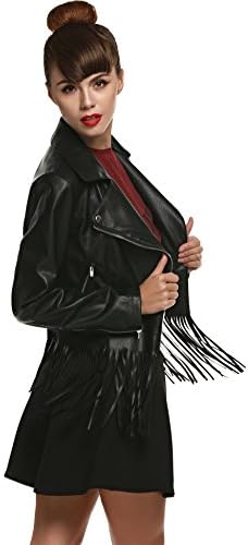 BOYLYMIA Women's Zipper Motorcycle Cycling Jacket Leather Jackets Women(Black,M)