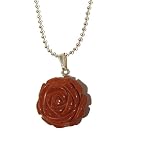 Jasper Necklace 04 Flower Red Rose Carved Stone Crystal Healing Silver 24
