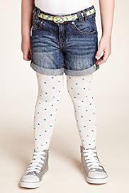 2 Piece Cotton Rich Denim Shorts Tights Set with Belt
