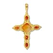 22k Gold Overlay Carnelian and Mexican Fire Opal Cross Pendant by Sajen