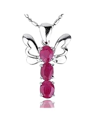 Honeystore Girls 925 Silver White Gold Plated Ruby Pendant Color Red