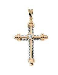 14K Two-Tone Gold Diamond Cross Pendant -- LIFETIME WARRANTY