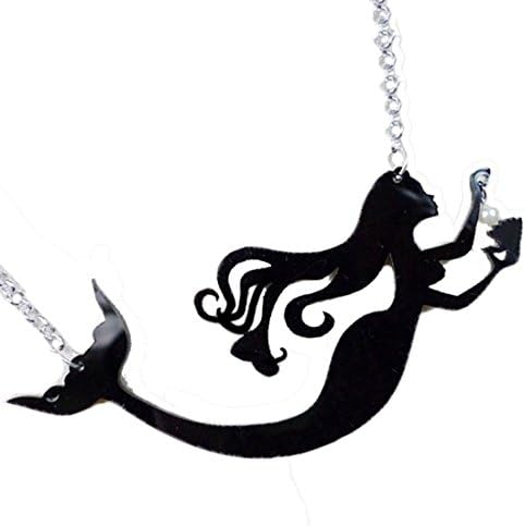 Black Mermaid Laser Cut Acrylic Pendant Necklace