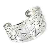 Heart Bangles Bracelet. High Polished Stainless Steel Heart Bracelet for Women Contemporary Heart Pattern Design. Semi-adjustable, One Size Fits Most.