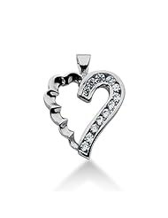 14K Gold Pave set Diamond Heart Pendant (1.44 cttw, F - G Color, SI2 Clarity)
