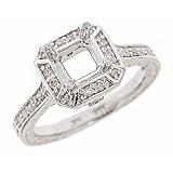 0.37ct Diamond Engagement Semi Mount Ring Setting Vintage Style in Pave Set 14K White Gold (VS-SI Clarity, F Color)