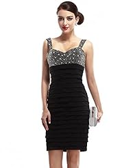 Sweetheart Knee Length Chiffon Sheath Natural   Waistline Lace Open-Back Beaded Party Dress 