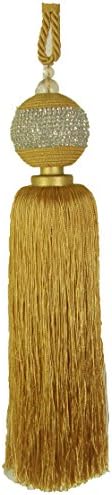 GOLD CURTAIN DRAPE TASSELED LARGE BEADED DIAMANTE HOLDBACK TIEBACK 32" - 82CM