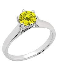 0.80 Ct Round Canary SI1/SI2 Diamond 14K White Gold Ring
