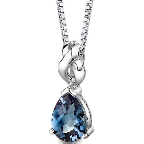 Mysterious Allure: Sterling Silver Pear Shape Checkerboard Cut Alexandrite Pendant with 18 inch Silver Necklace