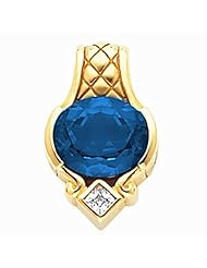 18K Yellow Gold Oval Cut Chatham Created Sapphire and Diamond Pendant -- LIFETIME WARRANTY