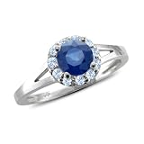 Natural Sapphire and Diamond Engagement Ring in 18k White Gold Band (G, SI2, 0.85 cttw), 5mm, Certificate of Authenticity