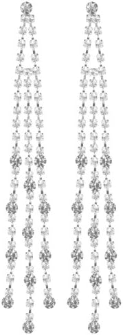 Rhinestone Waterfall Earrings With FREE Organza Gift Bag- Three Row Princess Cut and Round Rhinestone Duster Earrings for Brides-Bridesmaids-Wedding or Prom