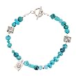 Turquoise Nugget Gemstone Bead and Sterling Silver Toggle Bracelet with Lotus Blossom Flower Charm, 8 1/2 Length, #7510