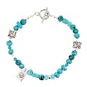 Turquoise Nugget Gemstone Bead and Sterling Silver Toggle Bracelet with Lotus Blossom Flower Charm, 8 1/2 Length, #7510