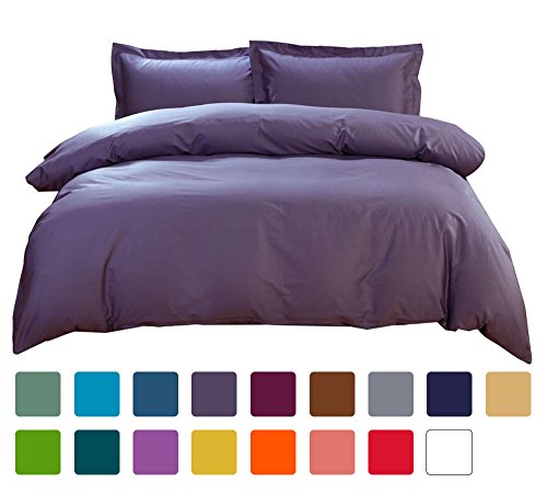 SUSYBAO Purple Duvet Cover Queen 100% Cotton 3 Pcs Set 1 Romantic Lavender Purple Duvet Cover with Zipper Ties 2 Pillow Shams Vintage Farmhouse Lilac Color Bedding Set Soft